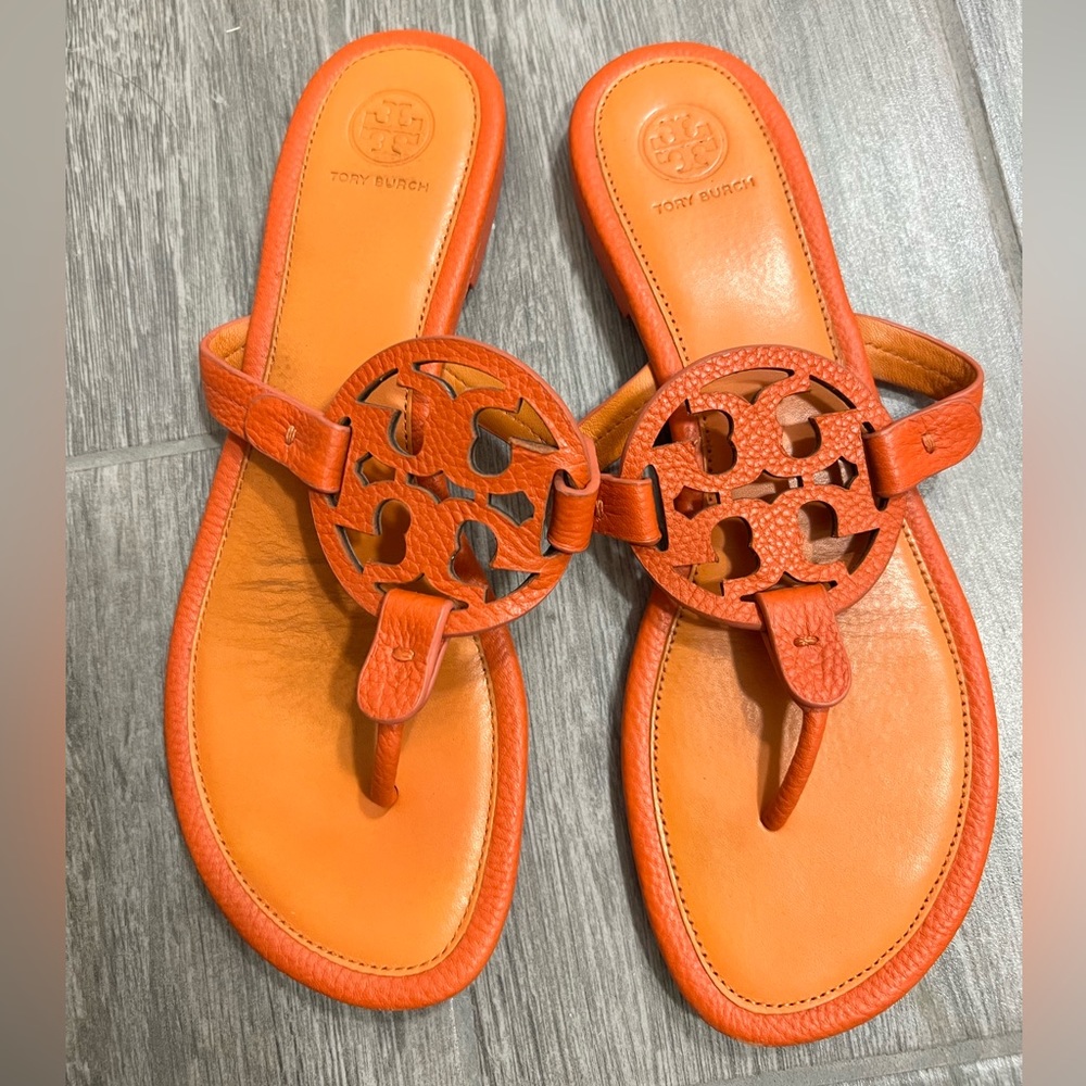 Orange pebbled leather Miller sandals